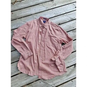 J Crew Dress Shirt Men's Large Red Classic Plaid Check Performance Stretch New